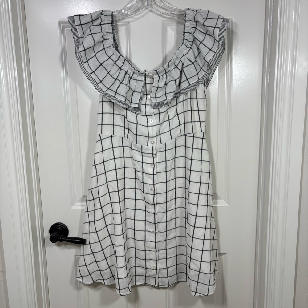 NWT Skies Are Blue Off Shoulder Mini Dress Windowpane Check Pattern Women’s L